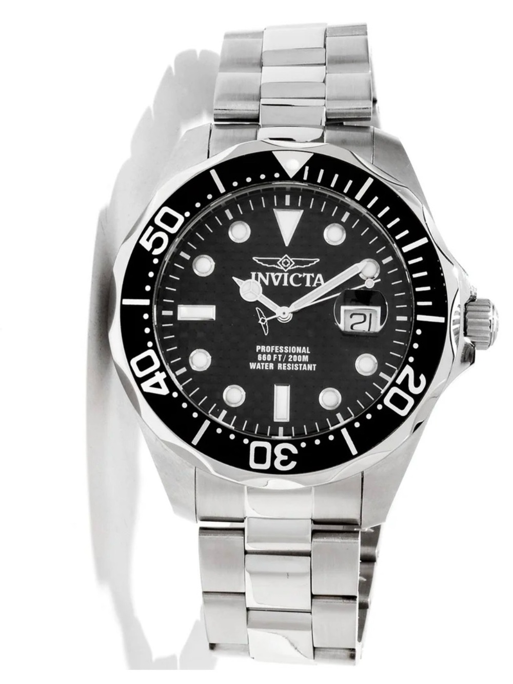 Invicta Silver Watch with Black Dial and Bezel